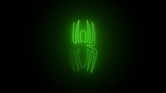 Green colour Neon Glowing  spider/spider icon neon Animation on Black Background.4k animation video.