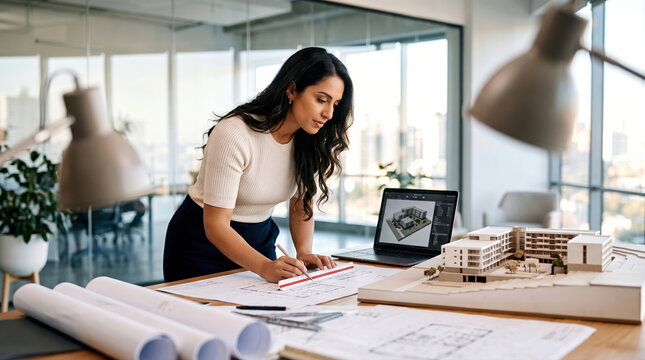 Architect Reviewing Plans and Model