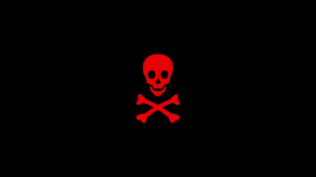Red colour with Gray Skull and Crossbones Symbol on Black Background