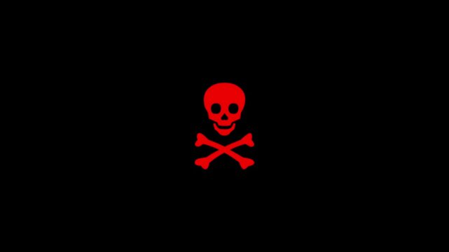 Red colour with Gray Skull and Crossbones Symbol on Black Background danger warning 4k animation video