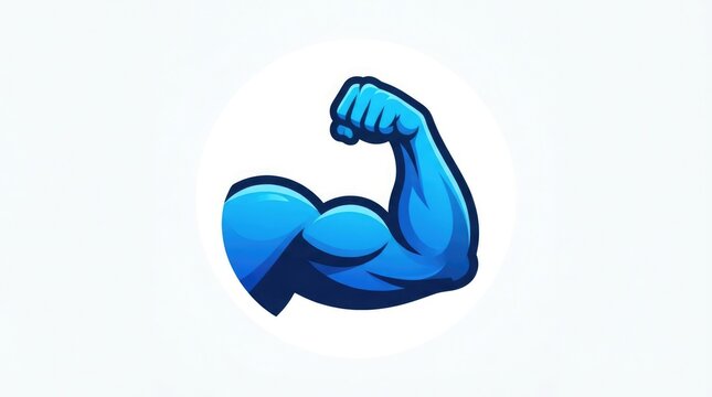 Blue bicep flex vector icon representing strength power and fitness
