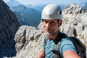 A tourist on his way to Piz Boe. Dolomites, Alps, Italy © Tomasz Warszewski