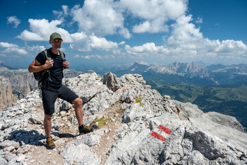 A tourist on his way to Piz Boe. Dolomites, Alps, Italy © Tomasz Warszewski