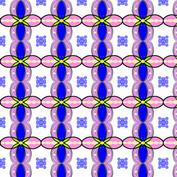 Seamless Geometric Floral Pattern with Blue Pink and Black Cultural Batik Style Elements