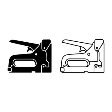 staple gun line art with silhouette vector icon design featuring stationery, office
