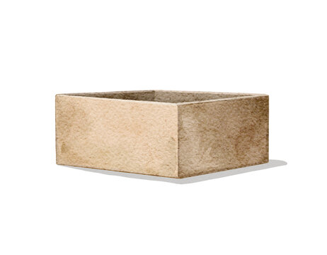 Watercolor vintage beige rectangular cardboard box isolated on white background. Watercolor and pencil hand drawn illustration sketch