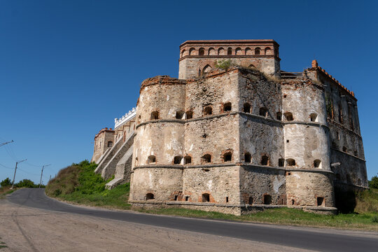 Ancient bastion and ruined palace wall of Medzhybizh fortress in Ukraine