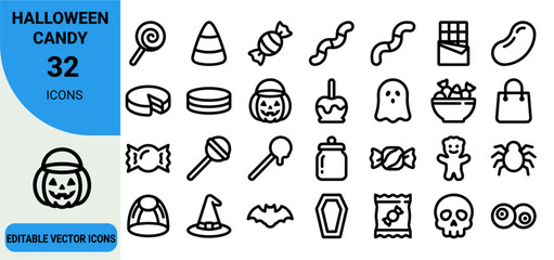 Fototapeta premium halloween candy and spooky holiday themed line art vector icons for graphic design projects