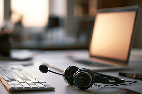 Modern Customer Support Workstation with Headset