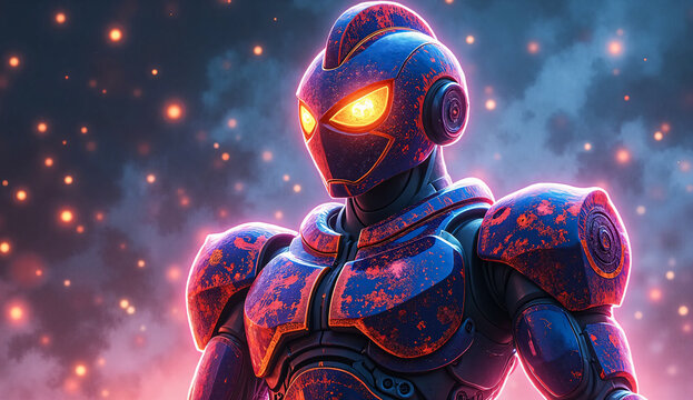 Futuristic Robot Warrior Character Illustration.