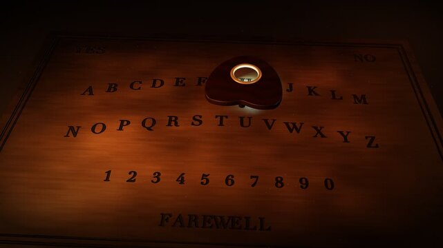 Antique spirit board and planchette spelling GHOST by candlelight, seamless loop