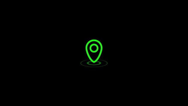location pin markers with signal trace animation. Location pin icon with radio wave animation on a black background. 4k video