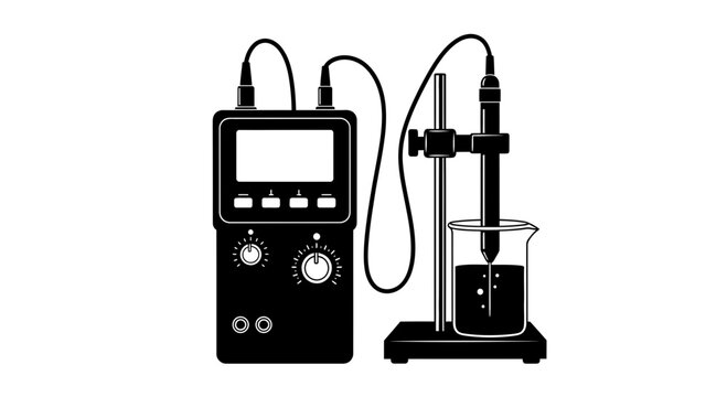 Titration device with beaker with white illustration titration black white measurement laboratory instrument technology equipment precision with chemical