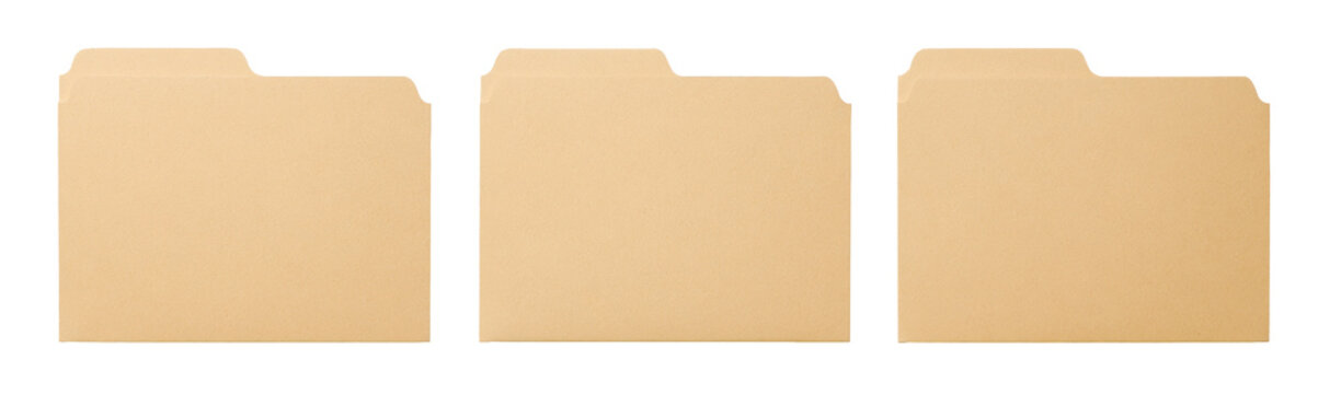 Three tabbed document folders isolated on transparent background