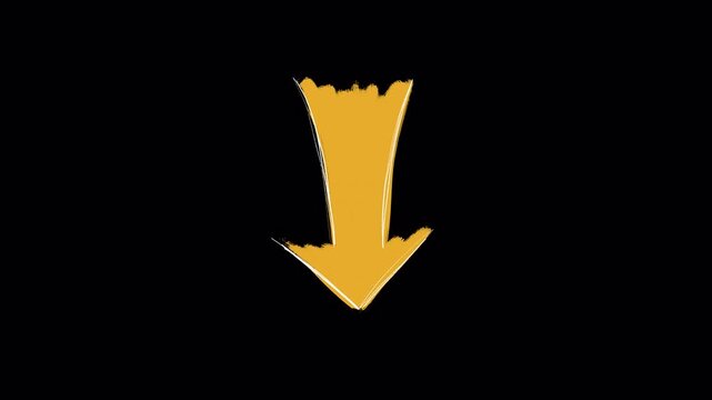 Hand drawn sketch of flying arrow down pointer video frame isolated on transparent background