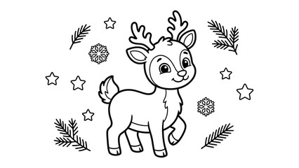 Adorable reindeer coloring page for kids a festive and fun christmas activity to enjoy © Jihuuu