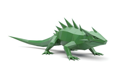 Fototapeta premium Low Poly Green Lizard Illustration Representing Geometric Reptilian Wildlife Design