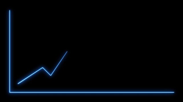 business graph chart arrow icon neon glowing. Neon line arrow rising up on black background