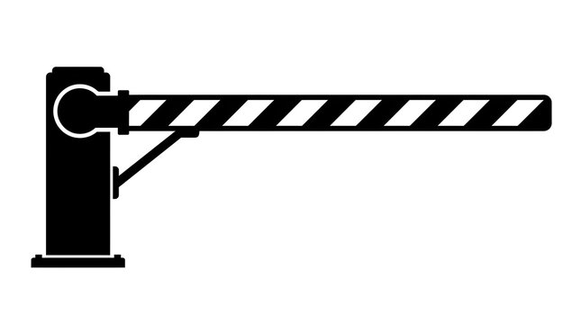 Black and white silhouette of a striped boom barrier. Perfect for parking lots, toll gates, security checkpoints, and restricted access concepts