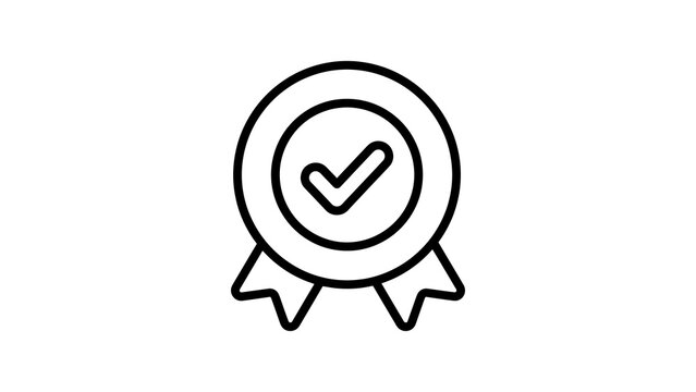 Achievement award badge with black tick icon representing quality control.