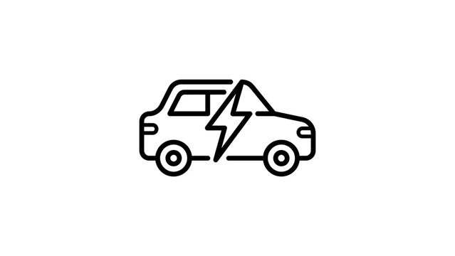 Electric car lightning bolt icon black stroke green energy transport.