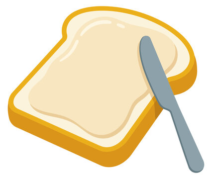 Slice of toasted bread with butter and a silver knife in a flat vector style