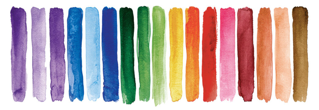 Vertical watercolor color swatches on transparent background