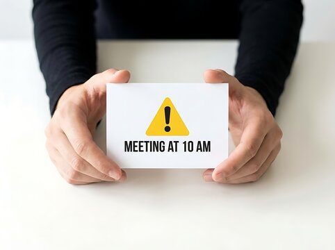 Hands holding smartphone showing calendar notification for meeting