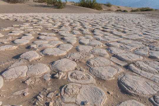 Beautiful close up view of texture salt crust formations in Death Valley