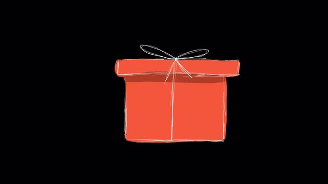 Hand drawn sketch of gift box holiday present video frame isolated on transparent background