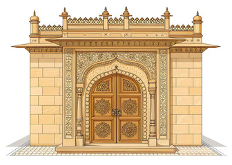Naklejka premium Royal sandstone doorway with balanced ornamental details, isolated vector