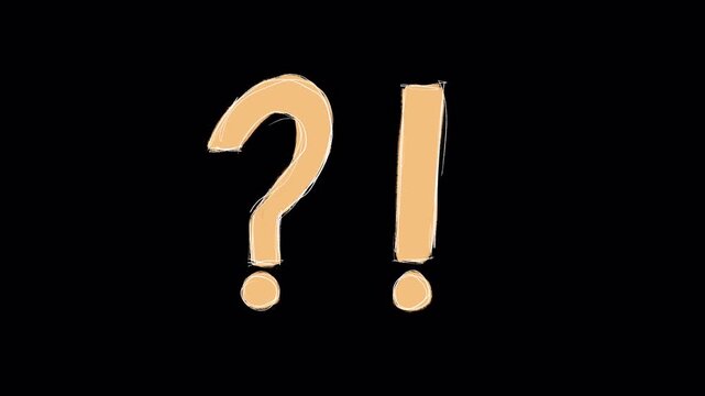 Hand drawn sketch of question mark and exclamation point punctuation symbols video frame isolated on transparent background