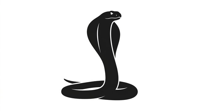 Minimalist black cobra silhouette representing strength and danger in a bold graphic vector design style with defensive upright posture clean white background