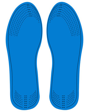 Shoe insole template with a size chart. Editable elements.