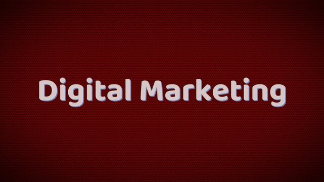 Digital marketing text animation with a deep red textured background featuring bold white lettering for business branding concepts and online advertising strategies displayed in a professional and hig