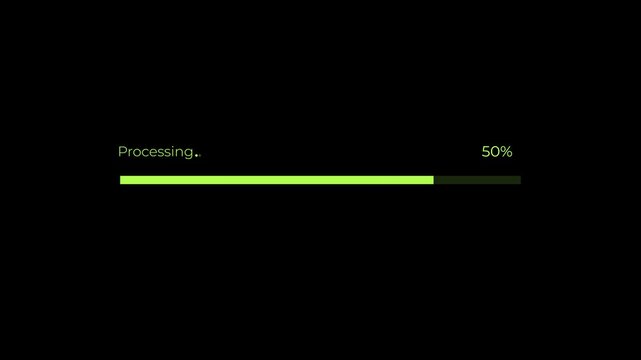 Modern data processing bar with percentage indicator concept on the transparent background. Representing data process, data transfer, software progress, loading status, and digital workflow. 4k video.