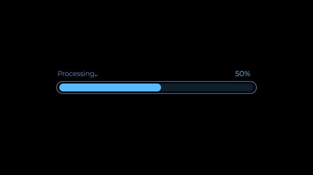 Modern data processing bar with percentage indicator concept on the transparent background. Representing data process, data transfer, software progress, loading status, and digital workflow. 4k video.