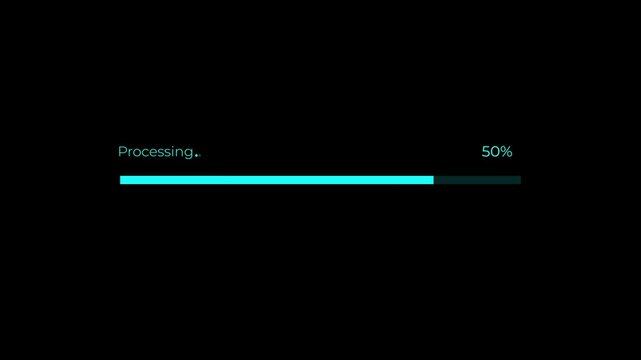 Modern data processing bar with percentage indicator concept on the transparent background. Representing data process, data transfer, software progress, loading status, and digital workflow. 4k video.