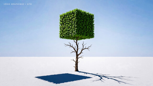 Arbre &eacute;trange avec feuillage ne forme de cube vert