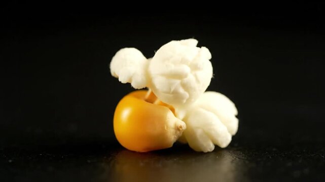 Single Popcorn Kernel Transforms into Fluffy Popcorn.