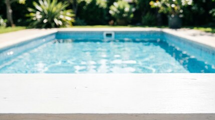 Fototapeta premium Swimming Pool with Blue Water and Garden Background for Relaxation Concept