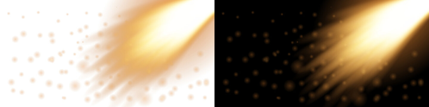 Golden Diagonal Light Beam with Radiant Glow and Floating Sparkles