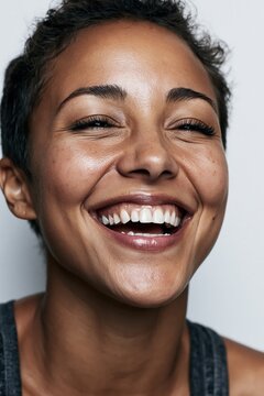 Happy woman laughing expressing joy and emotion