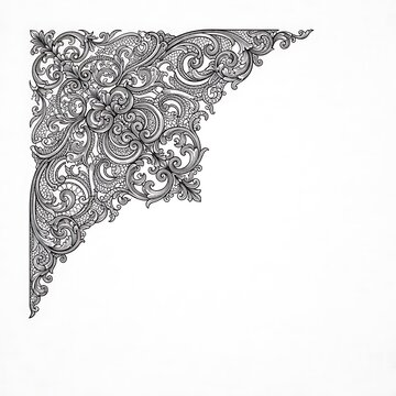 Vintage ornate corner border, baroque filigree frame element, antique floral scroll engraving for wedding invitations and stationery