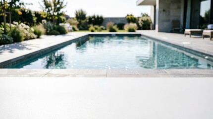 Fototapeta premium Modern Swimming Pool with Garden and House for Lifestyle Design