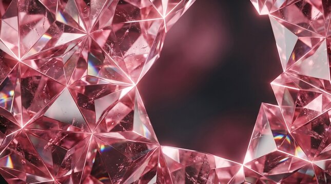 Abstract pink gemstone facets shimmering with brilliant light and depth