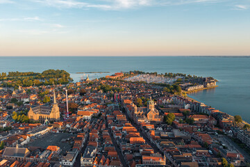 Obraz premium Historic Hoorn churches and fair beside Markermeer