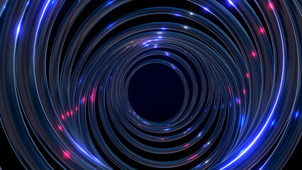Fototapeta premium portal tunnel 3d render glossy crystal rings glowing neon particles background abstract futuristic vortex space dark wallpaper backdrop speed
