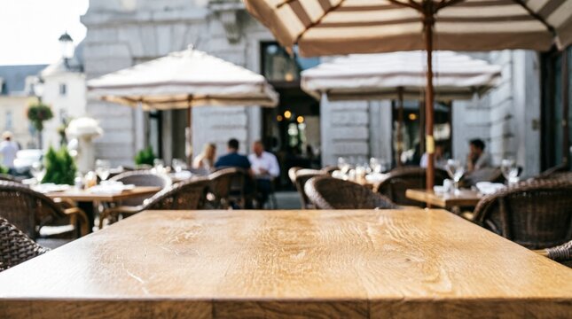 Outdoor Cafe Table with Umbrellas and Diners for Lifestyle Photography