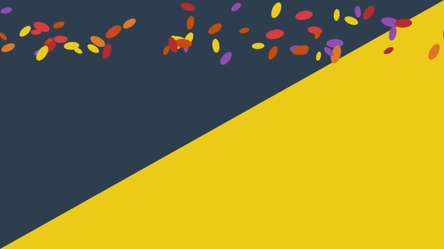 falling leaves animation with a dynamic diagonal yellow and blue background. autumnal motion graphics loop. and looping